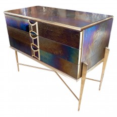 Iridescent veneer and glass three drawer chest